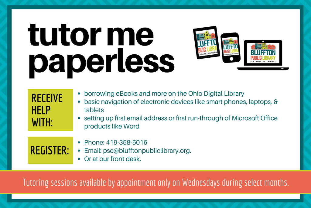 Tutor me paperless tutoring sessions available by appointment only on Wednesdays during select months.