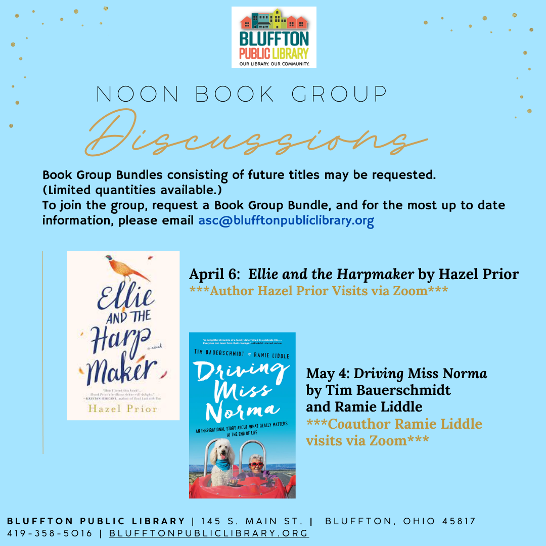 image of books and logo and dates of discussions on a blue background