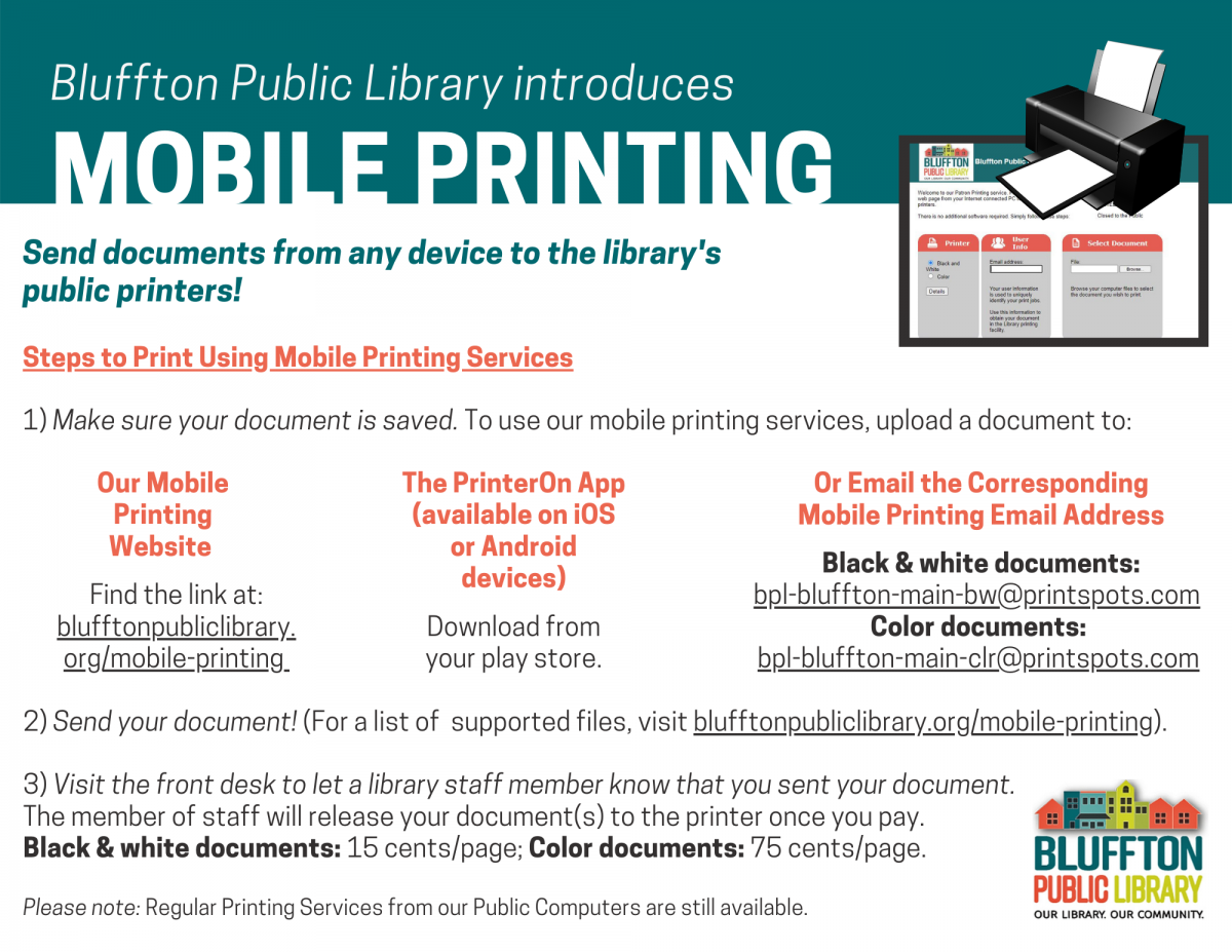 Printing | Bluffton Public Library