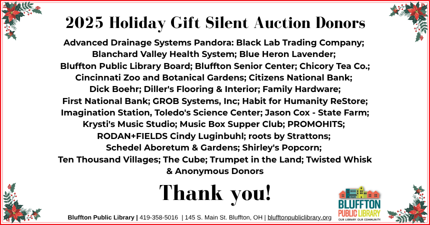 Thank You 2025 Holiday Gift Silent Auction Donors