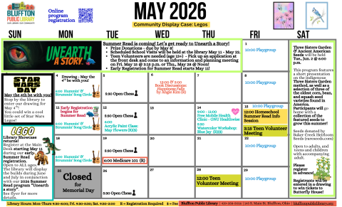 May Calendar at Bluffton Public Library