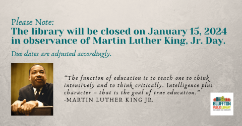 gray background with photo of Martin Luther King, Jr. Green and black text.