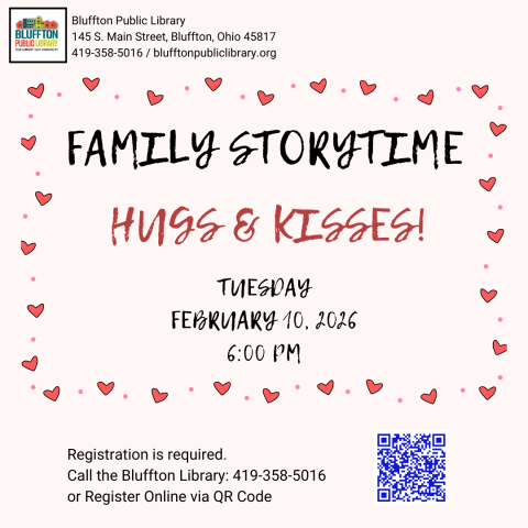 Family Storytimes (R) Join us the second Tuesday of each month at 6:00 p.m. for a fun evening of stories and activities in the children's activity room. Families with children of any age are welcome. We will be meeting Feb. 10, Mar. 10, and Apr. 14. Register in person or online.