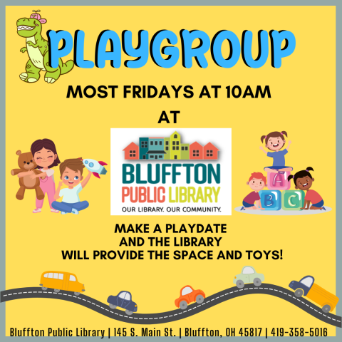 Playgroup is held most Fridays at 10 a.m. Make a playdate and the library will provide the space and toys!
