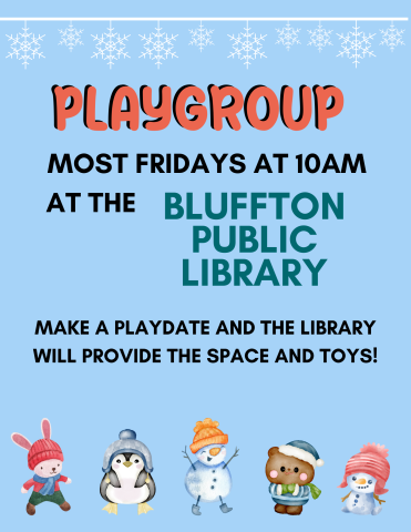 Playgroup is held most Fridays at 10 a.m. Make a playdate and the library will provide the space and toys!