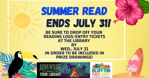 Last day of Summer Read - turn in your entry tickets/reading logs by today!