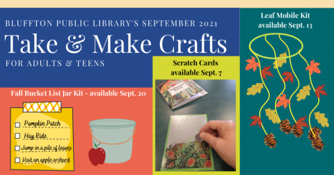 Flyer with photos/graphics of Take & Make Crafts