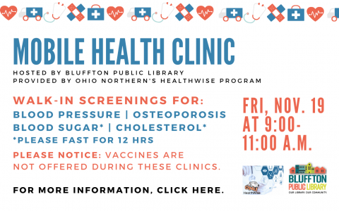 Flyer with day and time of Mobile Health Clinic