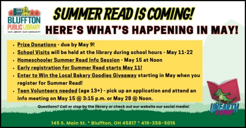 Summer Volunteer Opportunities are coming up for teens ages 13+! Attend one (or both) of our meetings in May to find out all about what’s happening this summer and how you can get involved! There are two meetings in May: Friday, May 15 at 3:15 p.m. and Thursday, May 28 at 12:00 p.m.